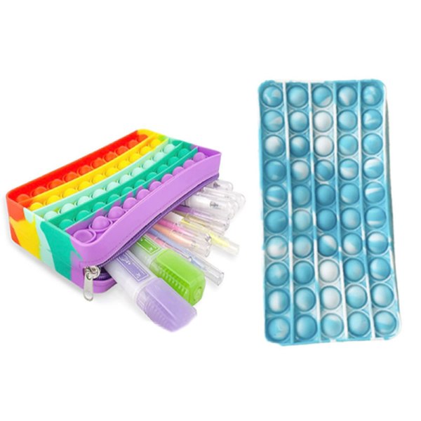Pop Bubble Pencil Case - 2packs 1x Rainbow & 1x Blue / White