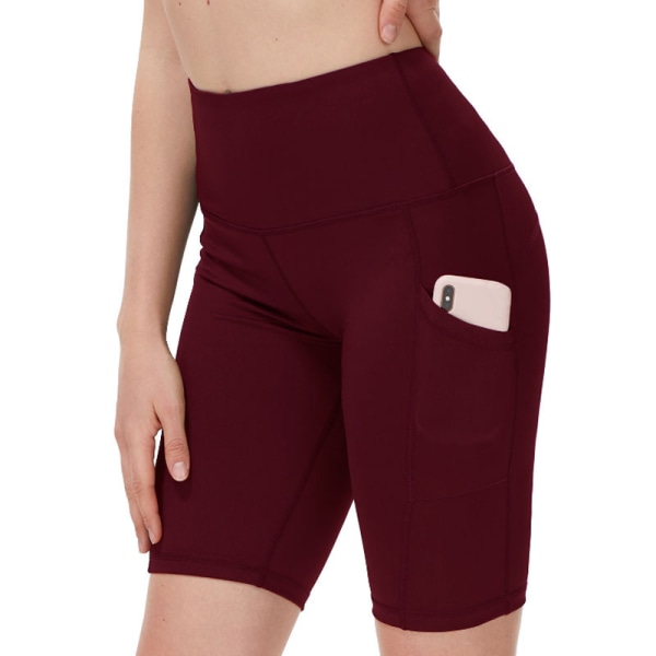 Yogashorts med Smartphone-ficka Vinröd XL