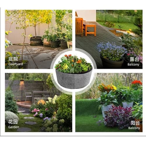Odlingpåse för grönsaker, blommor och örter, andningsbart nonwoven-tyg, storlek M 60 × 20 cm, grå, 2-pack