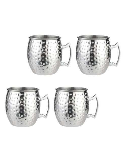 Moscow Mule-muggar 550 ml, 4-pack – hamrat rostfritt stål med handtag, silver Silver