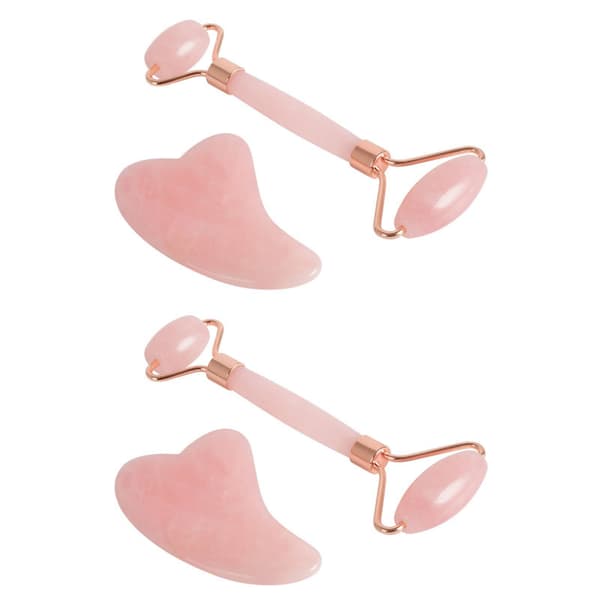 Original Jade Roller & Gua Sha, Face Roller Set- 2 förpackningar Rosa