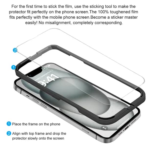 2 KPL- LÄPINÄVÄ näytönsuoja iPhone 13 PRO MAX (6.7'')  -asennuskehyksen kanssa
