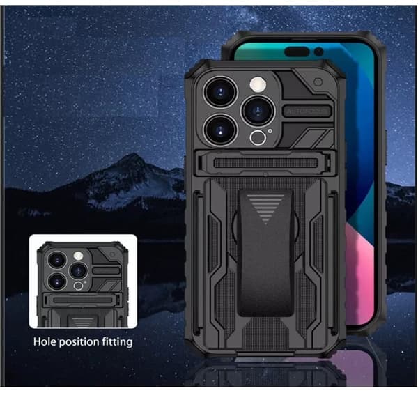 Iphone 12 -Multifunktions panseretui med kortslot og bagclips - SORT