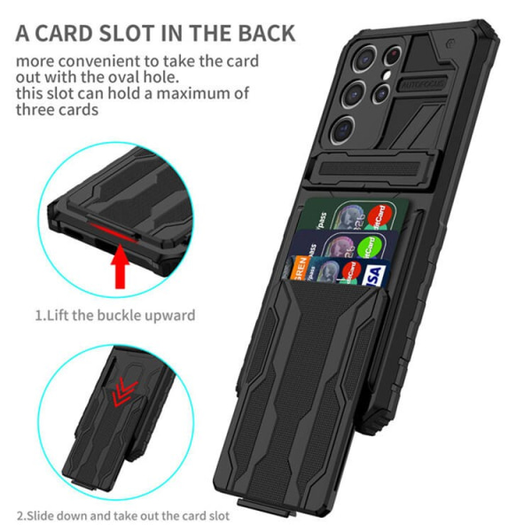 Skal  Iphone 15 PRO MAX med 2 kreditkortshållare -Anti-Shock Armor Kickstand