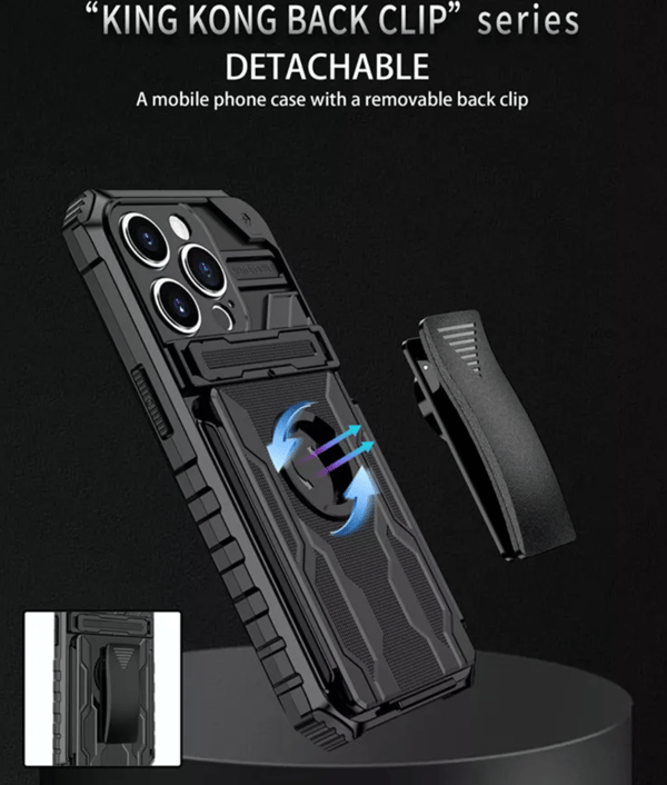 Iphone 12 -Multifunktion Armor-fodral med kortplats och bakre klämma- SVART