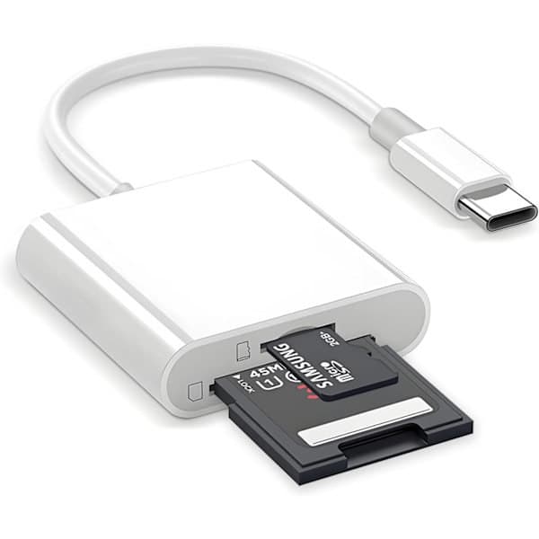 USB C dobbel SD-kortleser, 2-i-1 minnekortadapter for iPhone 15 16 iPad Mac Android 2-in-1 USB C Card Reader