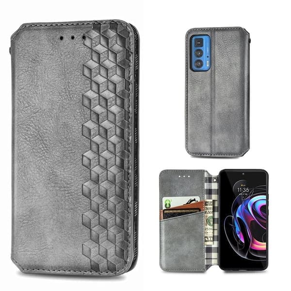 Läderfodral Motorola Edge 20 Pro med diamantdesign - Silver/Grå Silver Grå