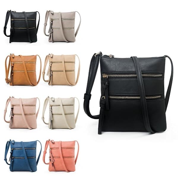 Crossbody taske til kvinder Lynlås SORT Sort Black