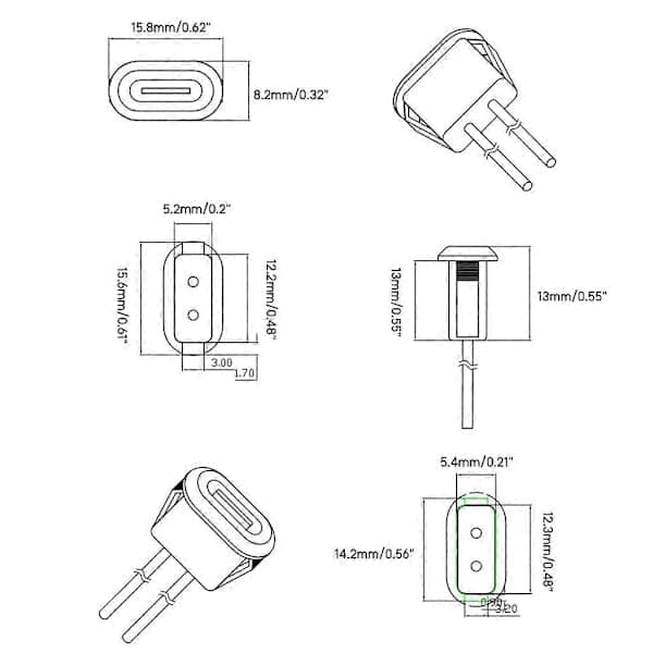 USB-kontakt Type-C til PH2.0 med mutterlåseplate Vanntett hunn USB-kontakt Hvit Hvit White