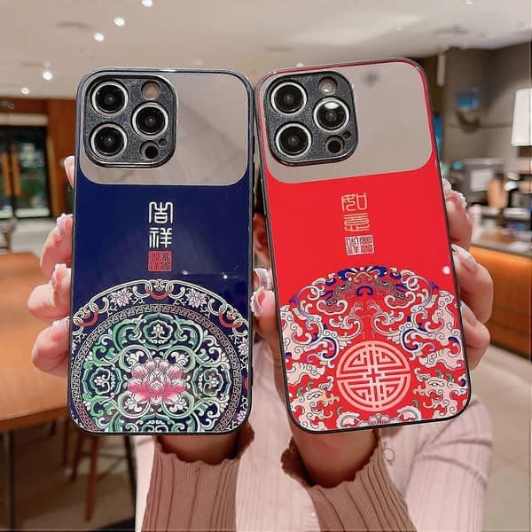 Etui til iPhone 14 Pro Lucky Pattern TPU+herdet glass telefondeksel