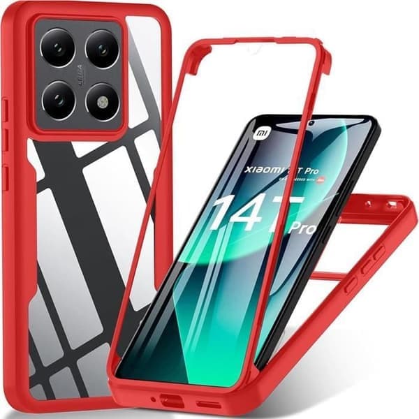 Etui til Xiaomi 14T Pro - Fuld beskyttelse blød TPU front og hård PC bagside - Rød