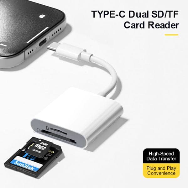 USB C til SD TF-kortlæser, højhastighedsdataoverførselsadapter til Windows Mac Android