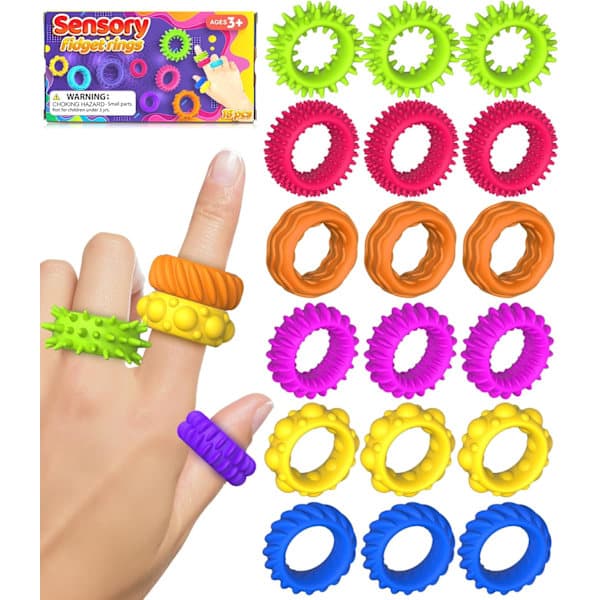 Fidgetleksaker Sensoriska Ringar för Barn: 18-Pack Fidget Ring - Sensoriska Leksaker för Barn med Autism - Tyst Ångestlindring Bulk för Klassrumspris