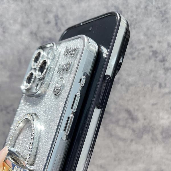 For iPhone 15 Pro-deksel Speilstativ TPU+PC Gradient Glitter Telefondeksel