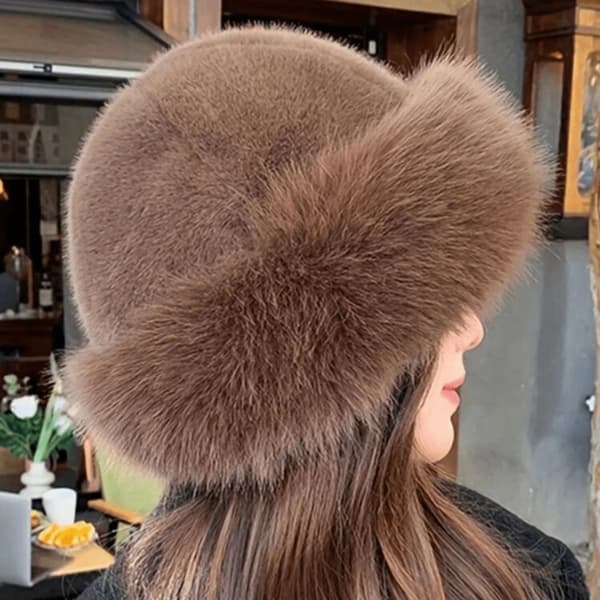 Faux Fur Bøllehat, Oversized Varm Vinterhat til Kvinder Råhvid off-white