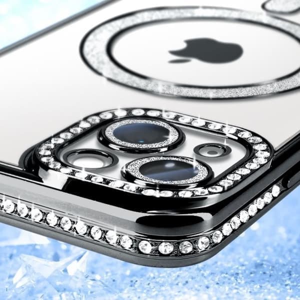 Diamantcover til iPhone 13 - AVIZAR - Sort Rhinstensomrids - MagSafe Beskyttelse Sort