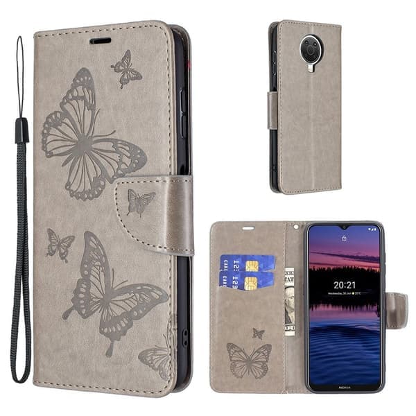 Sommerfugl læder Nokia G20 cover - Sølv/Grå Sølv Grå