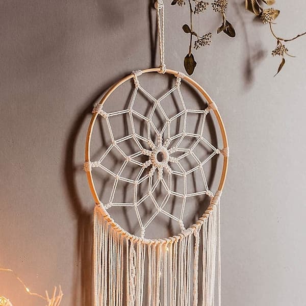 Håndlavet Drømmefanger Makrame Væghæng Boho Vævet Tapestry Vægindretning (YJD) Beige