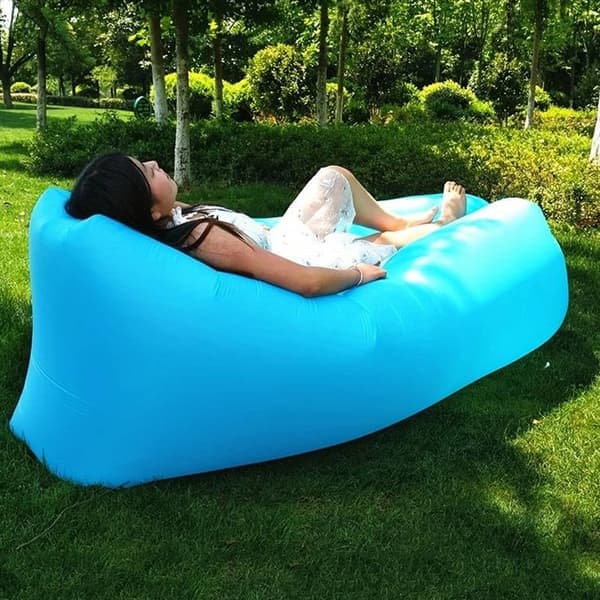 Oppustelig liggestol, selvoppustelig nylon og PE bærbar luftsofa til strandhavefestival, sort 200 x 90 cm sort sort