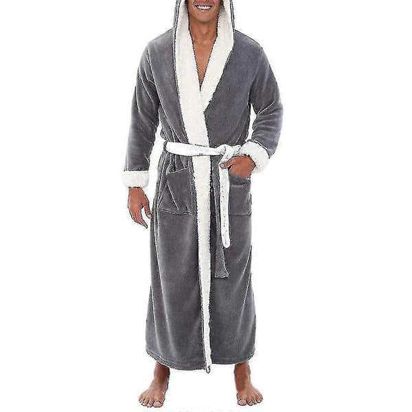 Lang badekåbe med hætte til mænd, blød morgenkåbe grå 3XL Grey 3XL