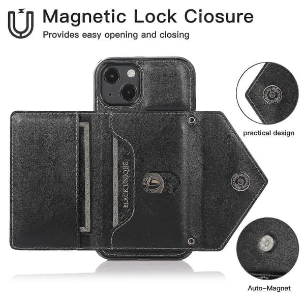 Mobilskal för iPhone 15 Triangeldesign Kortfack Läder+TPU Skydd med Lång Rem