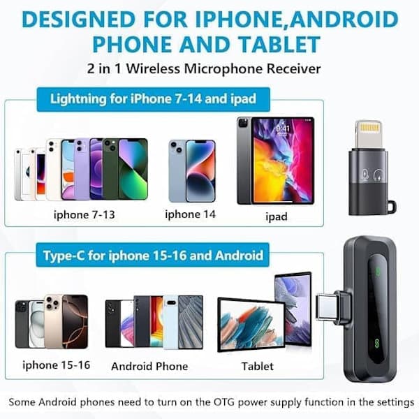 Trådløs Lavalier med LED-display - Mini Lavalier Mikrofon til iPhone/Android, Perfekt til Video, Vlog, TikTok, YouTube