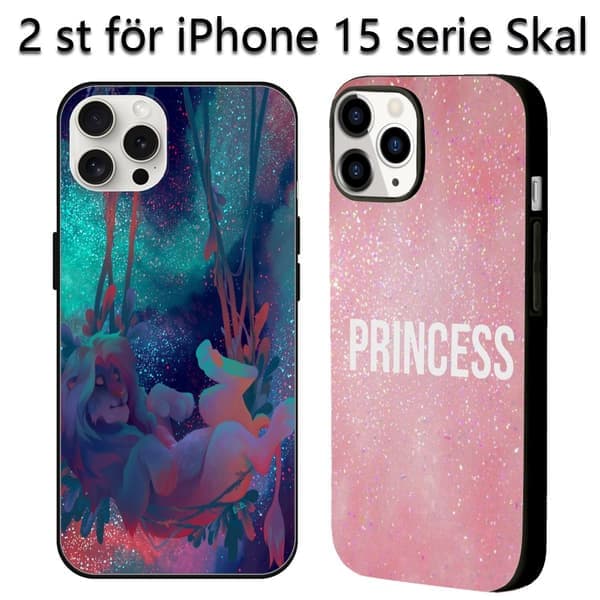 2 stk. fargede mønstrede iPhone 15-telefondeksler, trykt iPhone 15 Pro-deksel til iPhone 15 Plus 15 Pro 15 Pro Max Svart iPhone 15 Plus iPhone 15 Plus