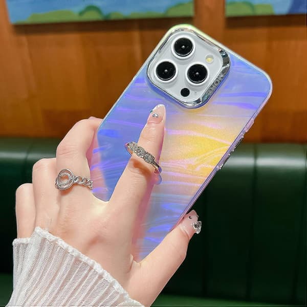 Etui til iPhone 14 Pro IMD galvanisering ringstativ PC+TPU laser mobiltelefonetui