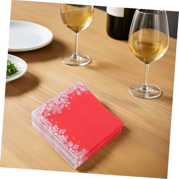 100 stk. juleservietter med snefnugdesign til julefrokostmiddag engangs røde papirservietter