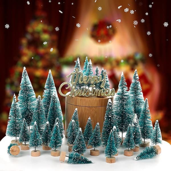 34 st Mini Julgran Vinterprydnad Skrivbord Fest Heminredning Barnpresent (A1)