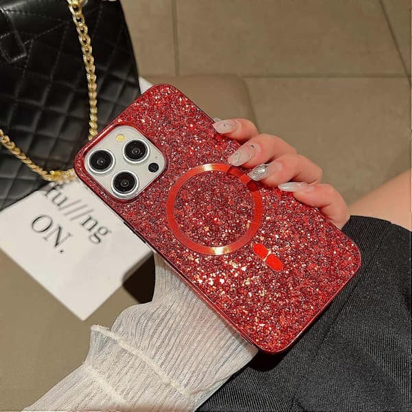 Magnetisk etui til iPhone 13 Pro TPU+PC Glitter Mousserende Galvaniseret Telefonetui
