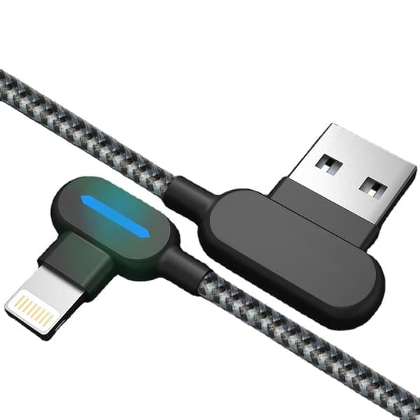 Vinklet Lightning-kabel med hurtiglading, LED, 2.4A, 2m
