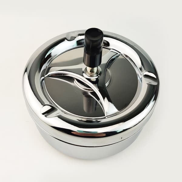 Stor Vacker Roterande Askkopp, Vindaskkopp, Metall/Krom/Modern Svart ca 13 cm