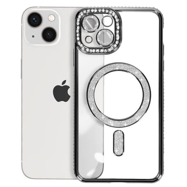 Diamantcover til iPhone 13 - AVIZAR - Sort Rhinstensomrids - MagSafe Beskyttelse Sort