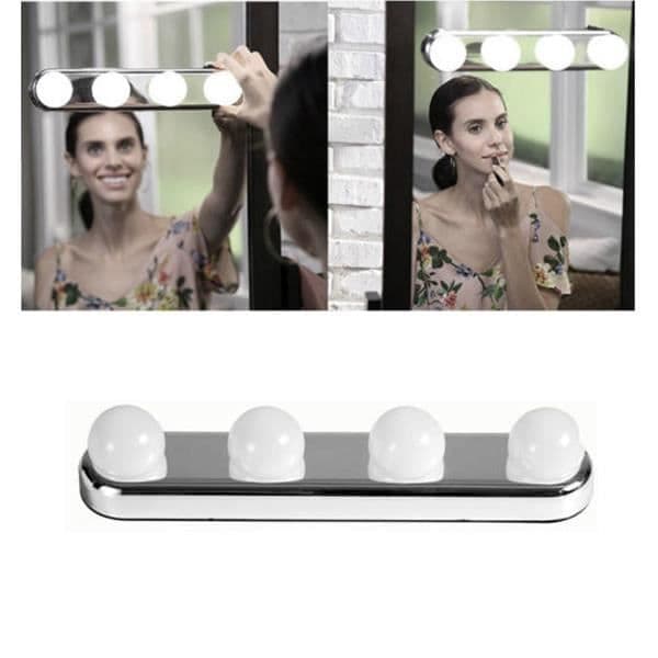 Makeupspejllampe - 1W - Hvid - Bærbar og Trådløs, 4 LED-lys, til Makeupbord