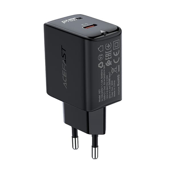 Acefast GaN Vægoplader USB-C 30W/ PD/ QC 3.0/ AFC/ FCP Sort (A