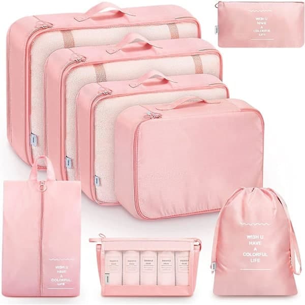 8-pack organiseringsset med packkuber, resväskor i nylon med nättopp, för resväska, grå Grå