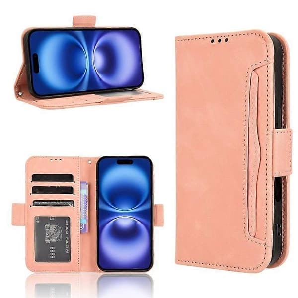 Kortpladser Læder Telefoncover - Pink* til iPhone 16