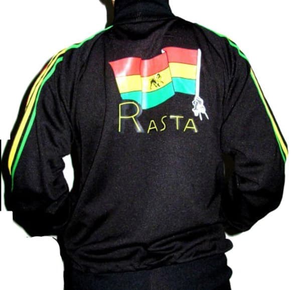 Rasta Sweatshirt Lynlås - Sort med Rasta Print Sort L L