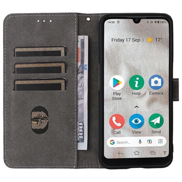 PU Læder Wallet Case med Stand og Rem til Doro 8100/8200 [DB] Sort Black
