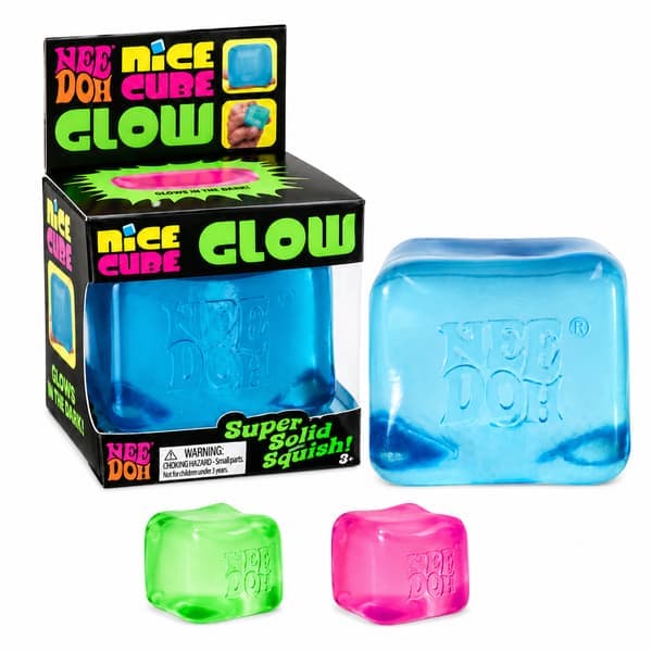 NeeDoh Nice Cube - Sensorisk klämleksak med superfast kläm (självlysande i mörkret) Blå Blue