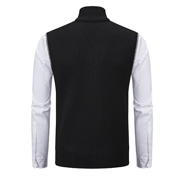 Fleecevest til mænd med lynlås, varm strikket sweatervest, sort S, sort S Black S