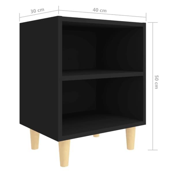 Sengebord med massive ben sort 40x30x50 cm