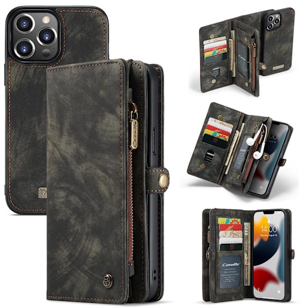 iPhone 16 CaseMe Pung Magnet Splitlæder Sort Sort Ask