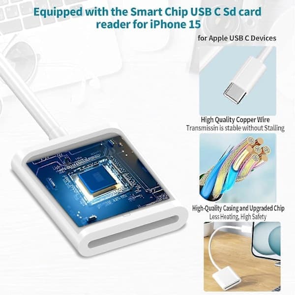 [Apple MFi-certifierad] USB C till SD-kortläsare för iPhone 15, Typ C till