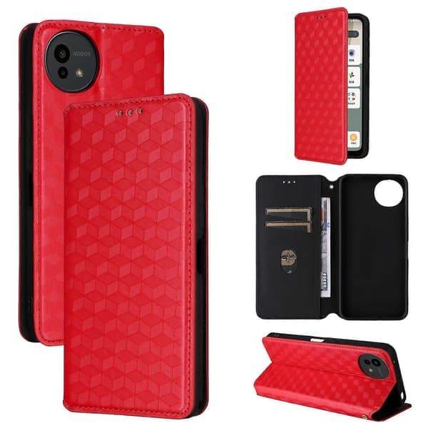 Cubic Grid Tekstur Flip Læder Telefoncover (Rød, til Sharp Aquos wish5)