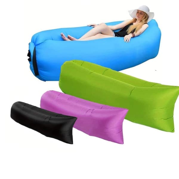 Oppustelig liggestol, selvoppustelig nylon og PE bærbar luftsofa til strandhavefestival, sort 200 x 90 cm sort sort