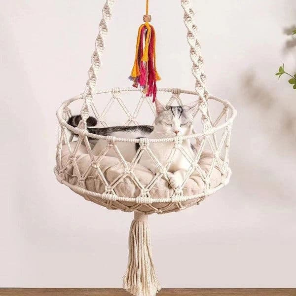 Kattesvinge i makramédesign, beige 30cm 30cm 30cm