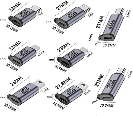 5-pack USB-adapterkit – Typ-C & Micro till Lightning, Mini & Typ-C – Kompatibel med Android/iOS-enheter