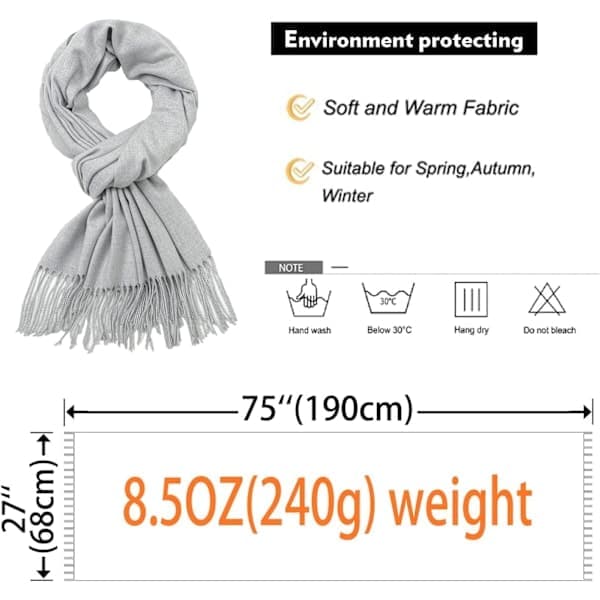 Pashmina sjal og wrap til kvinder, blødt vinterbryllupssjal til kvinder, elegant varmt wrap lysegrå Lysegrå Light Grey